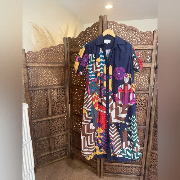 CAROLINA K valerie pleated kaftan dress in tropix - Picture 3 of 4